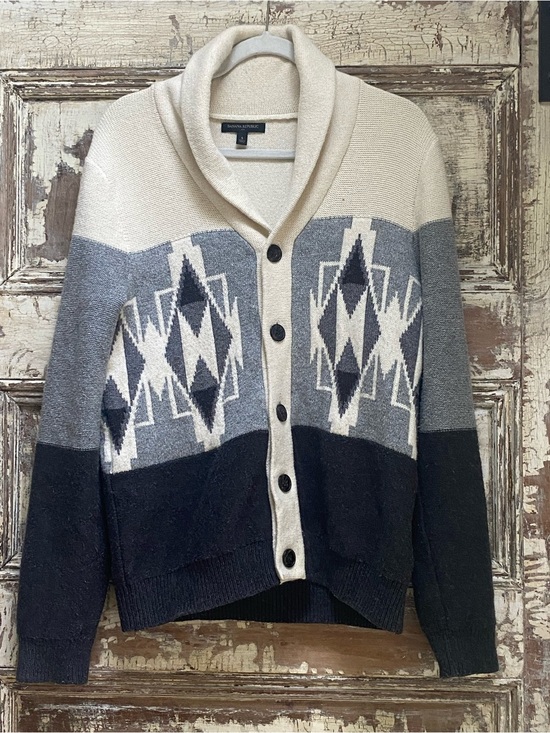 Banana Republic Other - Banana Republic Men’s Shawl Collar Geometric Cardigan - Cream, Gray & Black, S